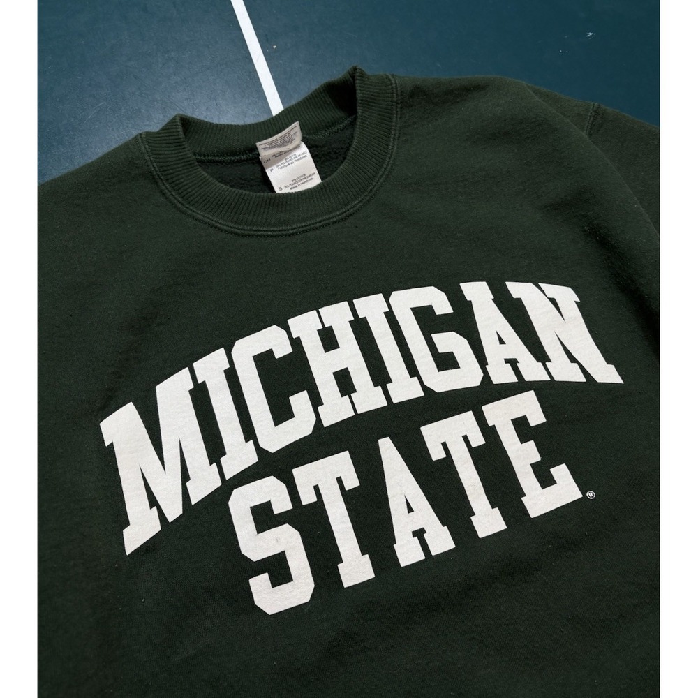 Vintage Michigan State Crewneck Sweatshirt Men's Small Green White Pullover NCAA - Picture 2 of 7